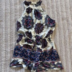 Boho Medallion Print Halter Romper in Cream and Navy